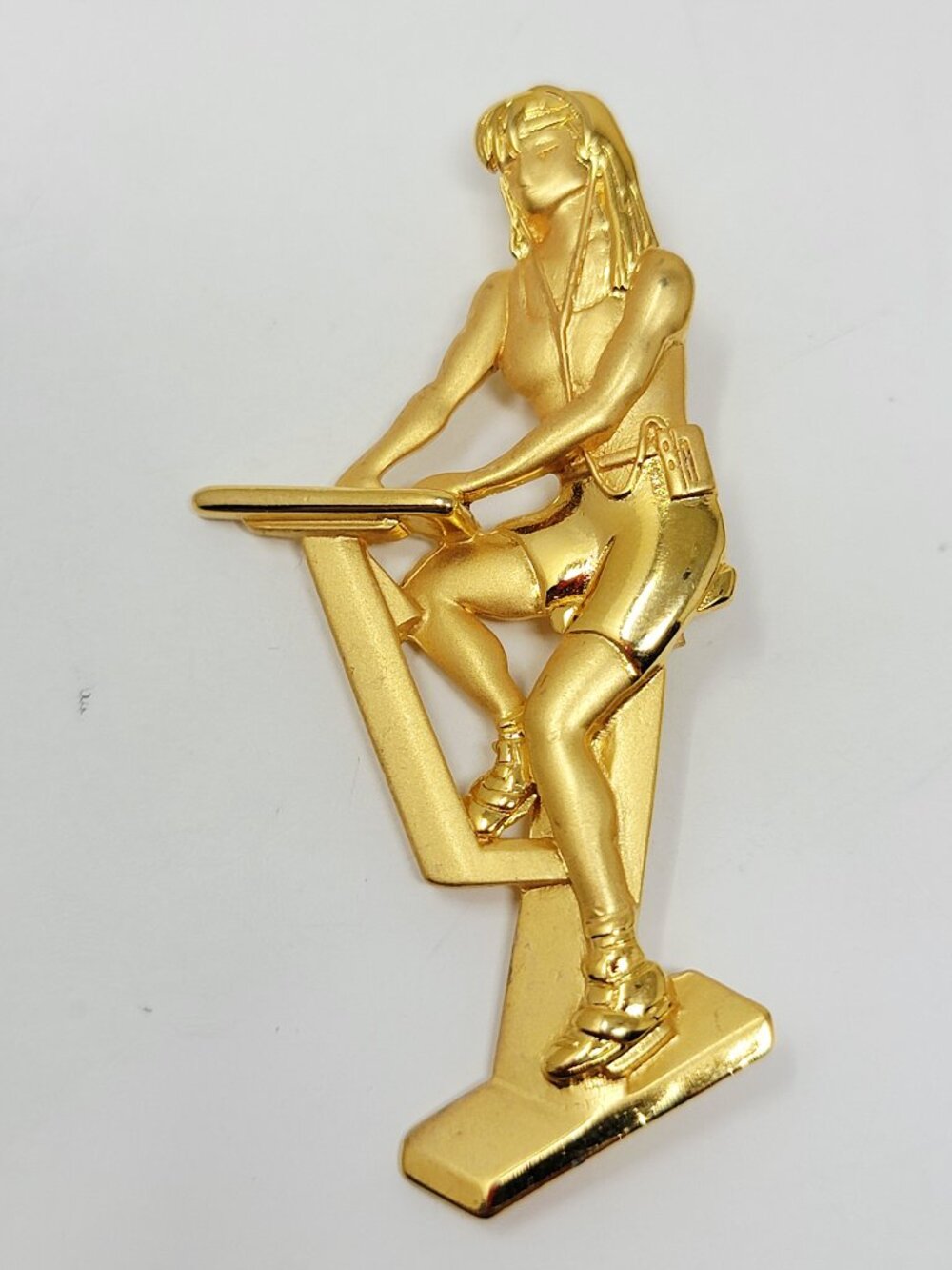 JJ Jonette Gold Tone Fitness Workout Brooch Vintage Figural Pin